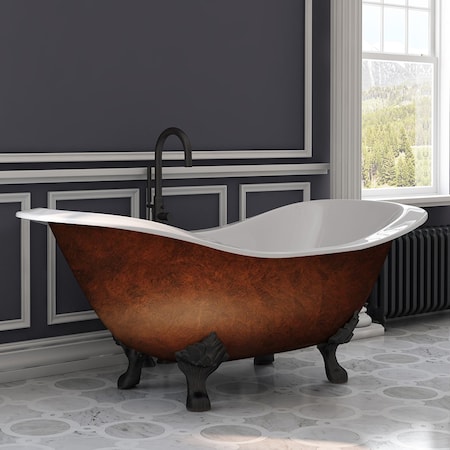 Cambridge Plumbing Cast Iron Double Ended Slipper Tub 71" X 30" 7" Deck Mount Faucet Drillings and Oil Bronze DES-NH-ORB-CB